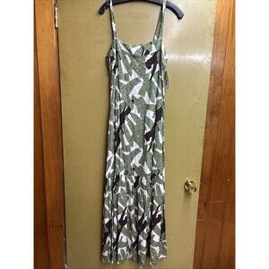 NWT Women’s Medium OO La La Leaves Panther Maxi Dress In Green